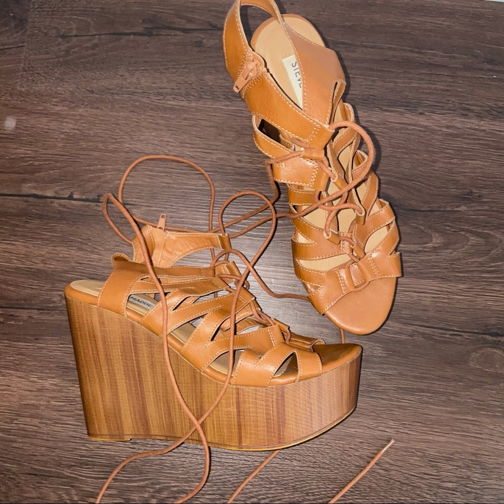Steve Madden Platform Ankle Tie Wedges - Picture 2 of 4
